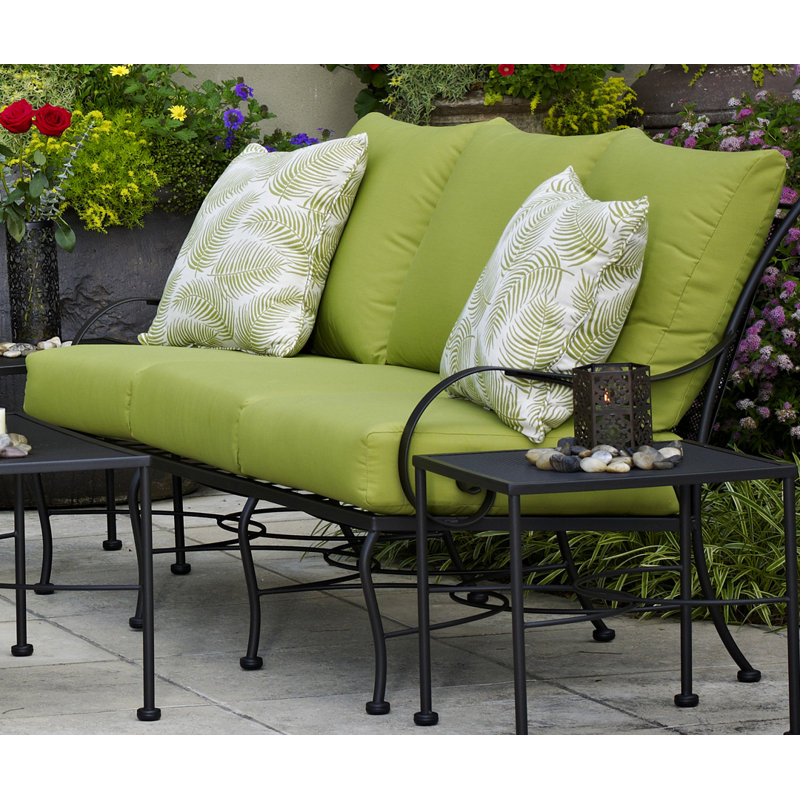 Uribe 75'' Wide Metal Patio Sofa with Cushions, Harwood Crimson Sunbrella®