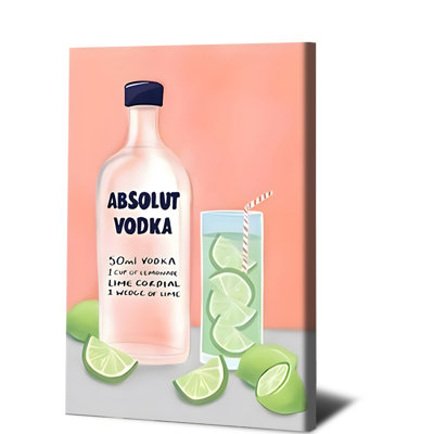 1 pièce, art mural, affiche encadrée, art décoratif inspiré de la vodka avec des tranches de lime et un verre à cocktail