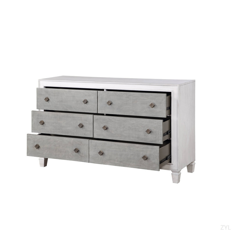 Commode rustique gris et blanc vieilli