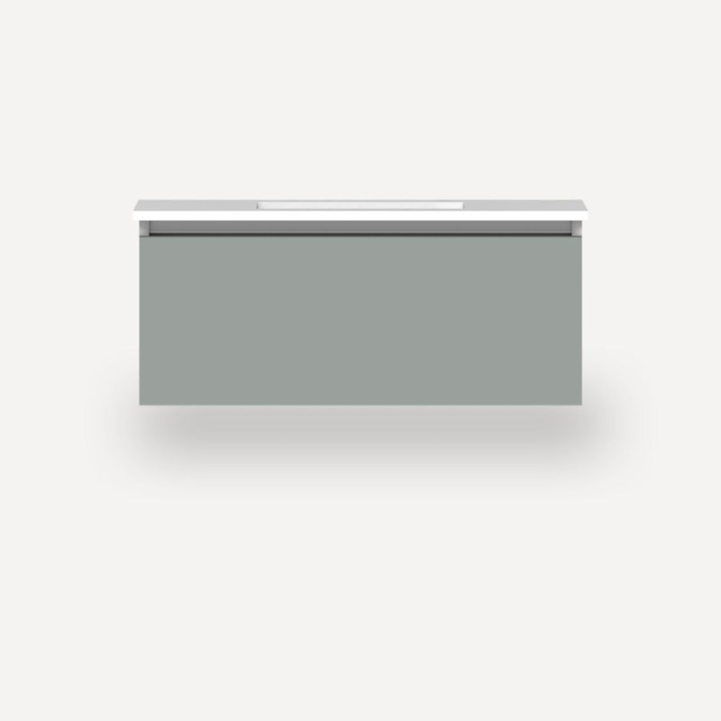 Matte Gray Aluminum Wall-Mounted Vanity with Quartz Top