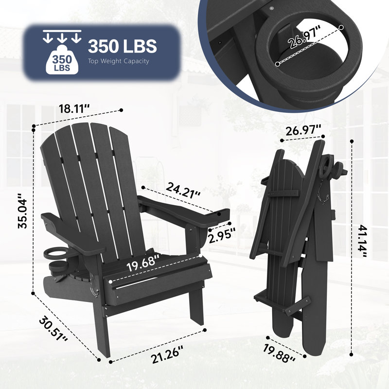  Chaise Adirondack pliante pour l'extérieur, Noir