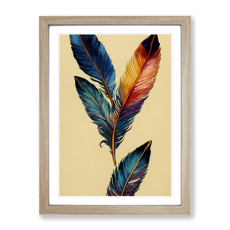 Delicate Feathers - Single Picture Frame Print, 46cm H x 34cm W x 2cm D, Oak