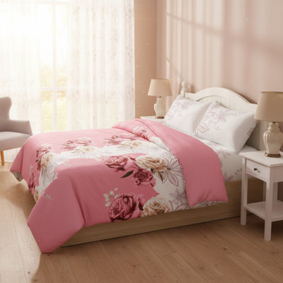 Ensemble de couvre-lit matelassé 3 pièces poids lourd, couvre-lit à imprimé floral rose romantique US Designer