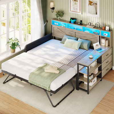 Farmhouse Daybed With Trundle And Storage, Gray