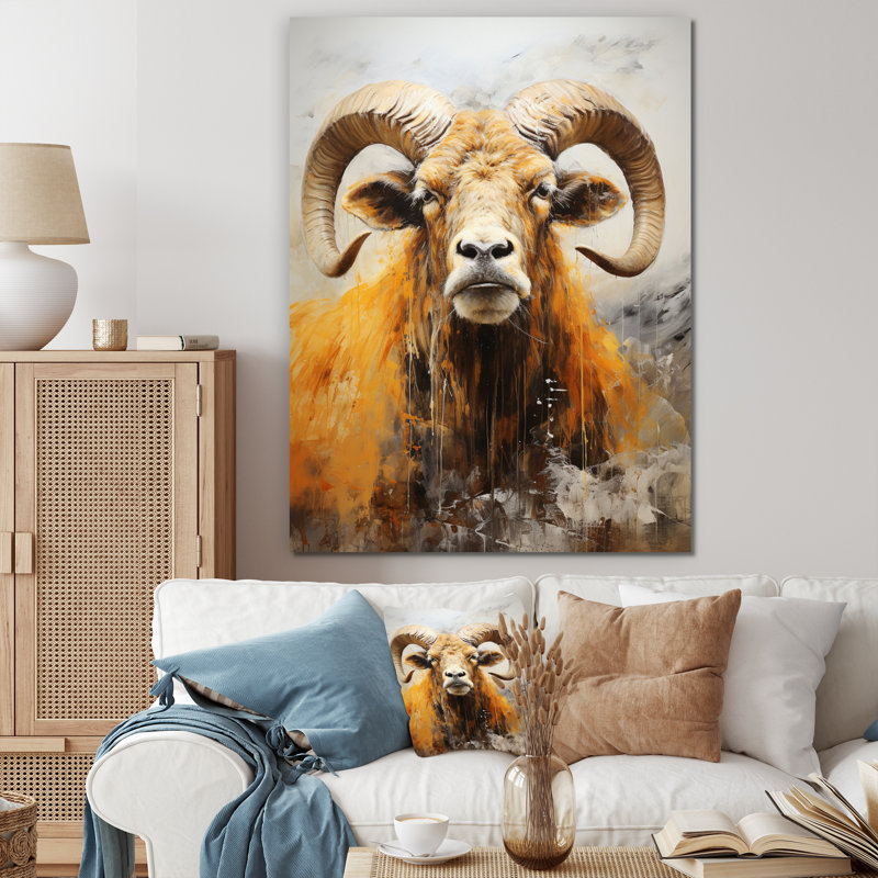 «Barty Beige Ram Animal» - imprimé, H 40 po x l 30 po x P 1,5 po, Toile tendue