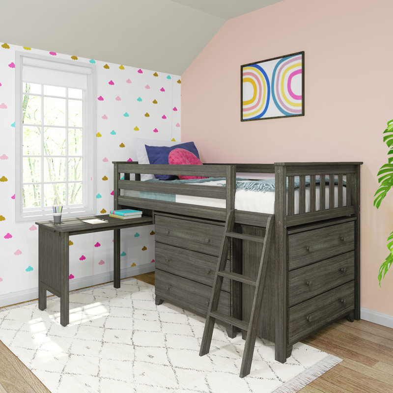  Dylanne Kids Twin Low Loft Bed with Desk and Dressers, Clay
