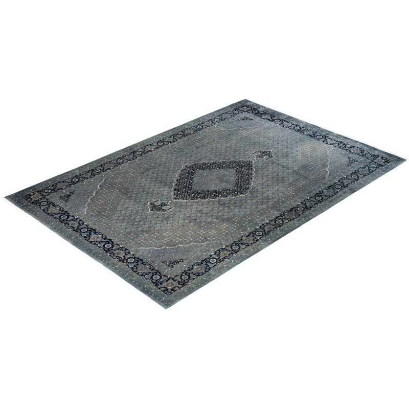 Tapis noué à la main gris unique de 6 pi 8 po x 9 pi 9 po Fine Vibrance