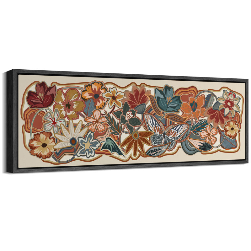 Abstrait botanique floral automnal vibrant, H 20 po x l 60 po, Noir, noir, noir, noir
