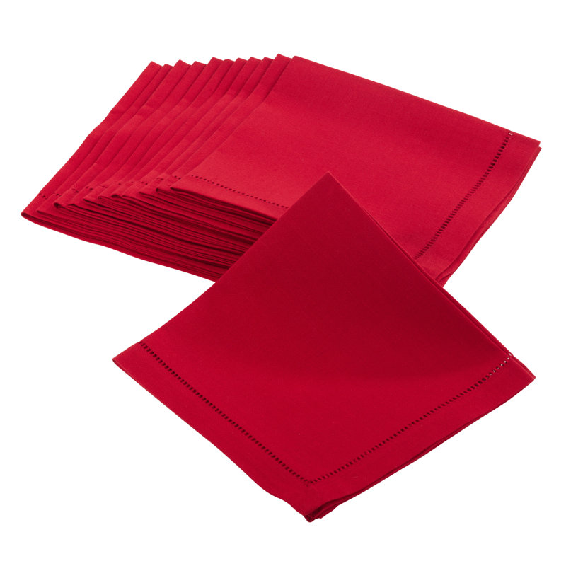 Rowles Hemstitched Border Dinner Napkin, Red, 18" L x 18" W