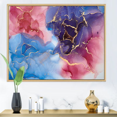 Mauve et bleu, luxe abstrait, fluide V - Peinture sur toile