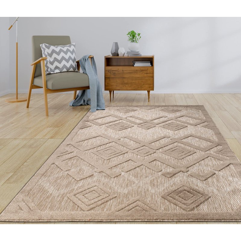 Tapis d'extérieur contemporain géométrique beige, Rectangle 7 pi 10 po x 10 pi 5 po