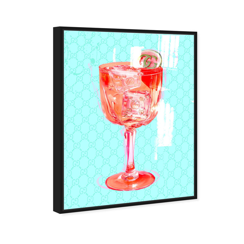 Oliver Gal Watermelon Spritz Rome Glam & Bar - Hand-Applied Glass Coat Framed Canvas Art, 45" H x 36" W, Black