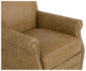 Dresden Club Chair, 1181 Pearl Genuine Leather, Walnut, Black Nickel
