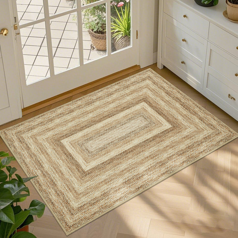 Machine Washable Rugs Braided Print Hallway Area Rugs Non-Slip Modern Geometric Soft Non-Shedding Kitchen for Bedroom