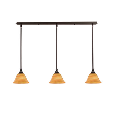 3 Light Stem Hung Linear Pendalier Shown With 7" Firré Saturn Glass