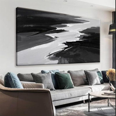 Art mural sur toile noir et blanc, art mural abstrait sur toile gris minimaliste, peinture sur toile, décoration murale abstraite, bureau d'art moderne 20 po x 40 po