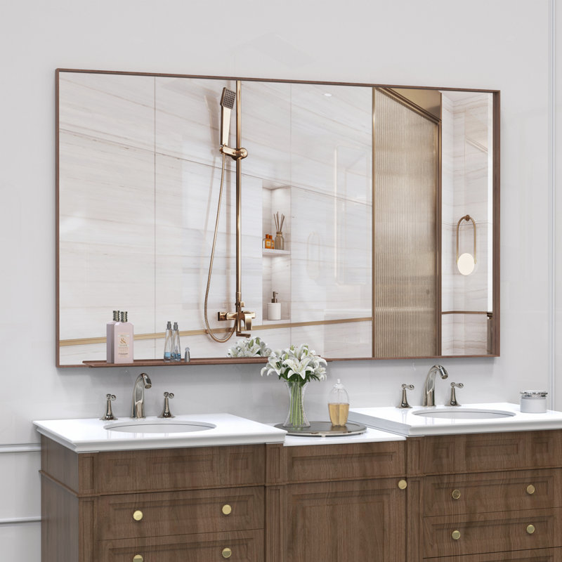 Miroir de salle de bain moderne, 36 po x 60 po, Noyer