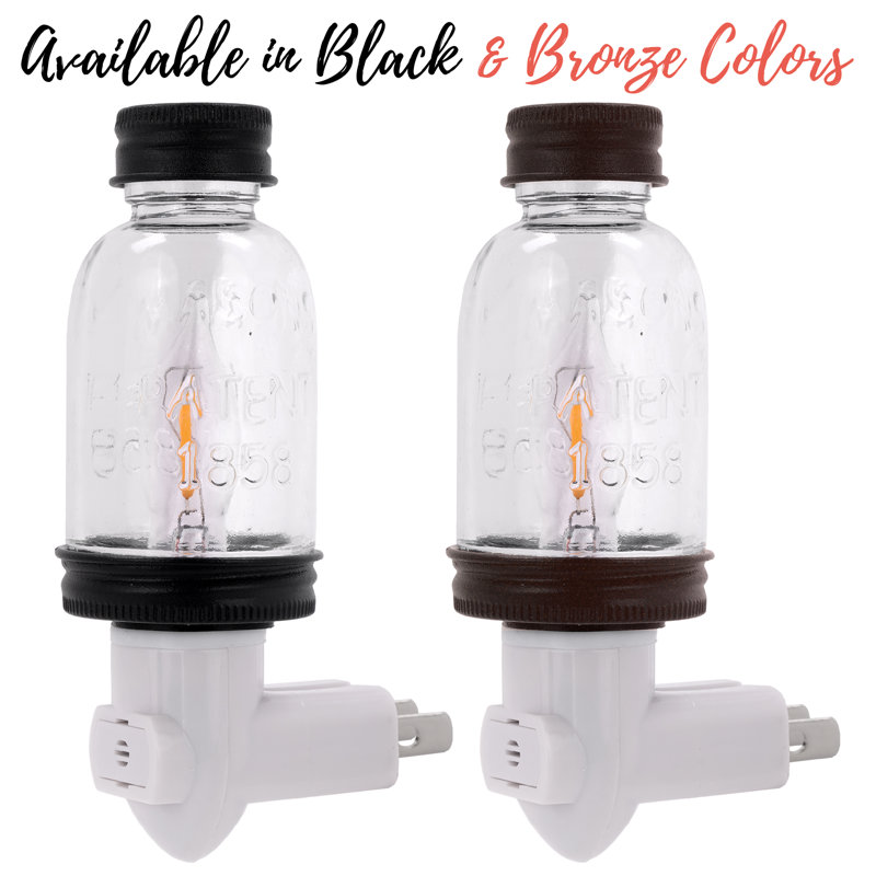 Bronze Mini Mason Jar Night Light with Warm LED Bulb