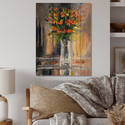 Flower Bouquet Close Up - Traditional Print on Wood