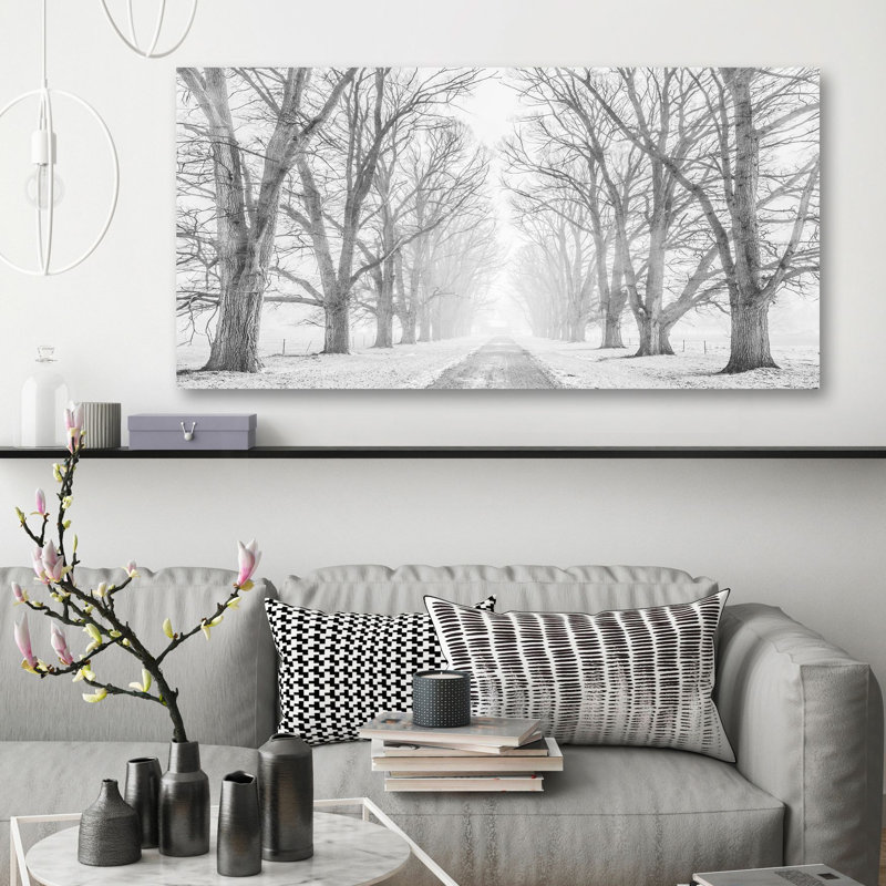 Tree Lined Road In The Snow - Wrapped Canvas Print, 35cm H x 70cm W x 4cm D