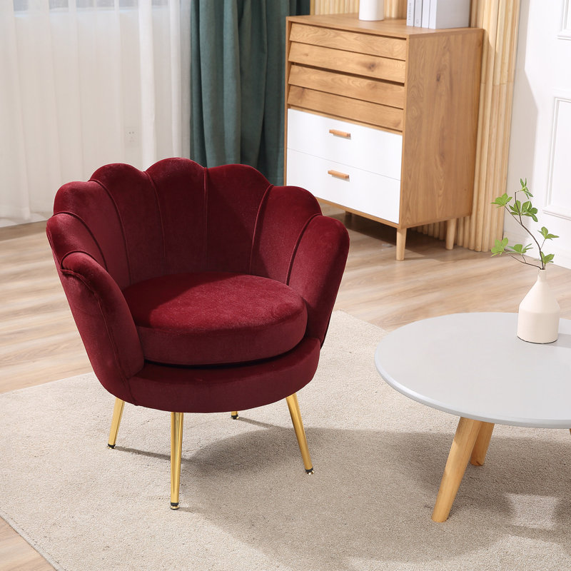 Upholstered Barrel Chair, Red Velvet