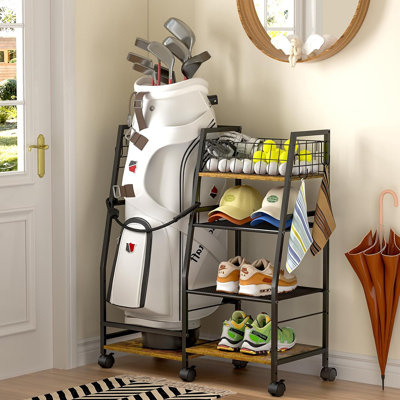 Golf Bag Garage Storage Rack With Wheels, Organizer For Single Golf Bag And Equipment Accessories