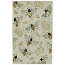 August Grove Calderon Honeycomb Bee Hand-Tufted Natural Indoor/Outdoor Area Rug