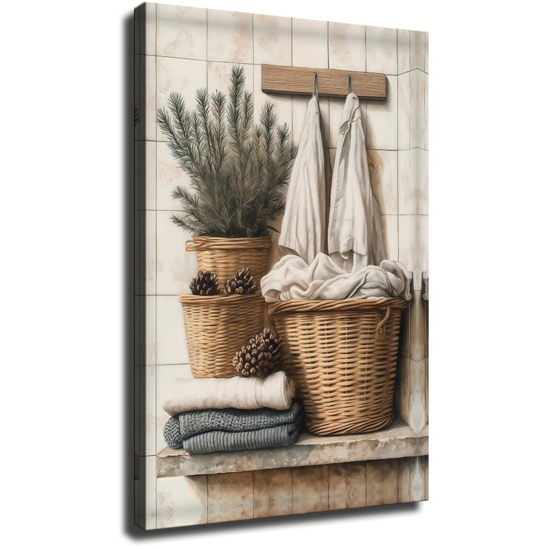 Décoration murale pour buanderie, tableau de paniers à linge, style rustique rustique vintage, prêt à accrocher, 16 x 24 po
