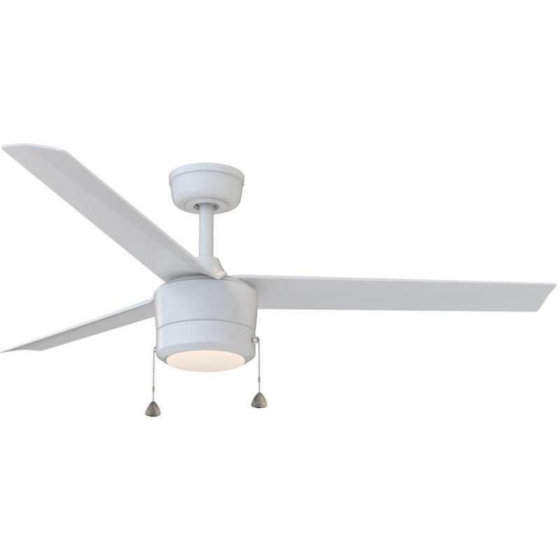 Ventilateur de plafond d'intérieur de 52 po avec lumière Skelton, ventilateur de plafond à chaîne à 3 pales, moteur CA réversible, ensemble d'éclairage DEL à changement de couleur - blanc mat