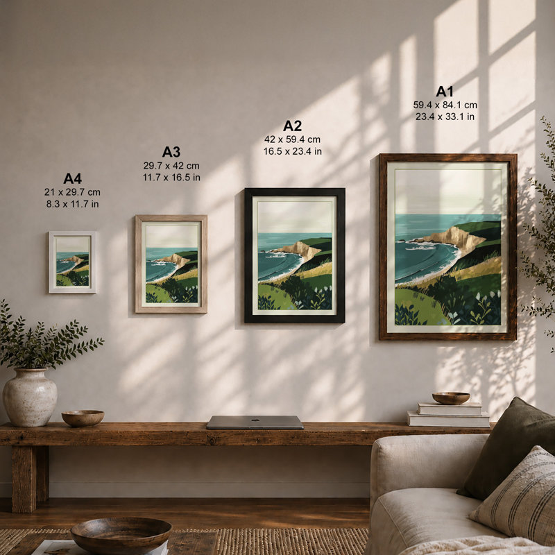 Cliffs and Turquoise Waters Coastal - Framed Print, Oak, A3 - 42.0 x 29.7 cm