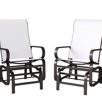 Chaise berçante d'extérieur pour 2 personnes, sièges coulissants confortables avec dossier haut de 28 pouces, soutien du cou ergonomique, mécanisme lisse, filet respirant, structure en acier robuste, pour les porches, cadre brun beige