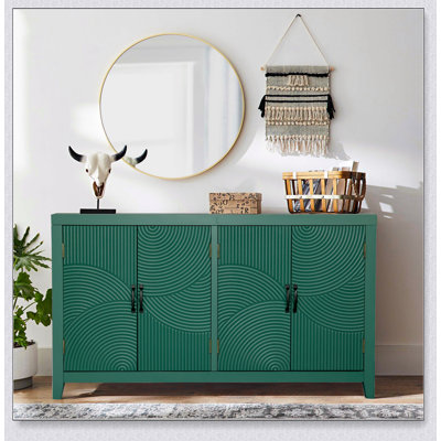 Mid Century Modern Green Accent Cabinet With 4 Doors, Versatile Storage For Living Room, Bedroom, And Dining Area
