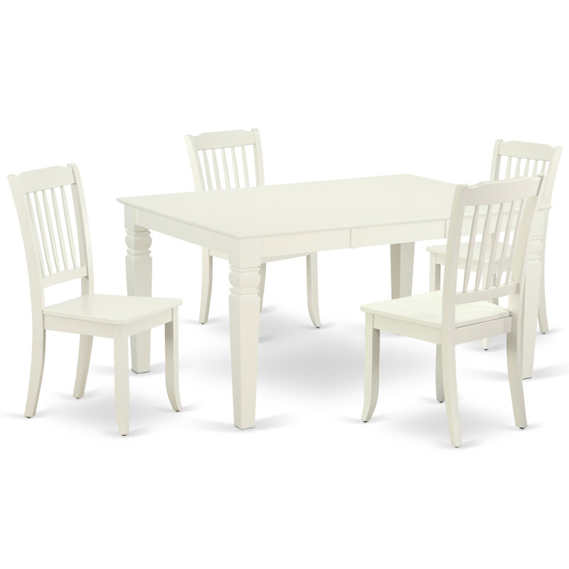 5 Piece Kitchen Table & Chairs Set Includes a Rectangle Dining Room Table with Butterfly Leaf and 4 Solid Wood Seat Chairs, Linen White