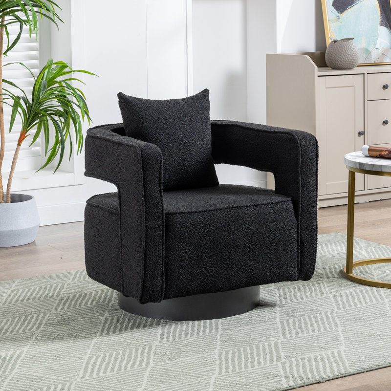 Davidanthony Upholstered Swivel Barrel Chair, Black Polyester
