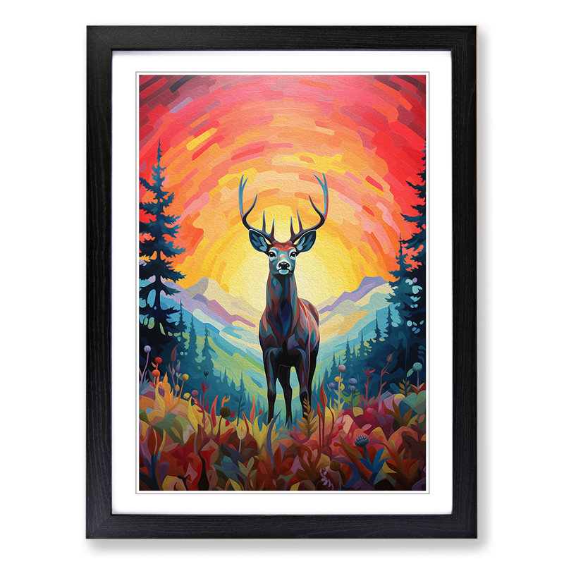 Deer Colour Field - Single Picture Frame Print on Wood, Black Framed, 46cm H x 34cm W