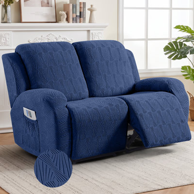 Tiba 6-Piece Soft Jacquard Recliner Loveseat Slipcover, 2-Seater Stretch Couch Cover, Machine Washable Furniture Protector with Elastic Bottom