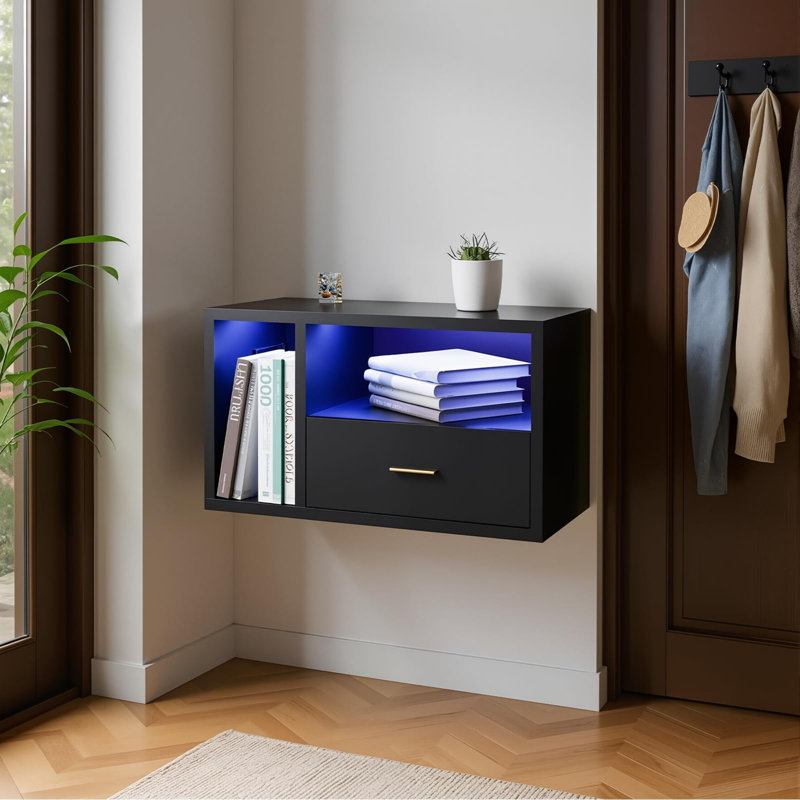 46.5cm W Manufactured Wood Bedside Table, Black