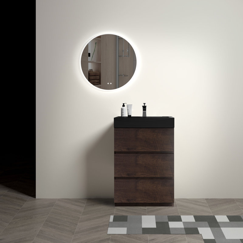 Meuble-lavabo autoportant de 24 po avec évier, grand meuble-lavabo autoportant avec rangement, lavabo une pièce sans drain ni robinet, pré-assemblé, meuble-lavabo