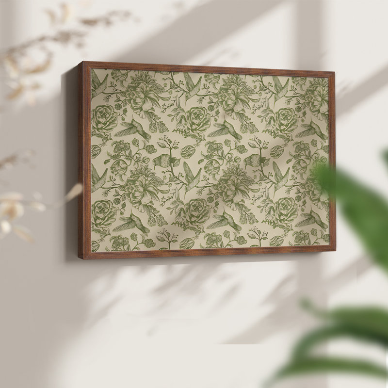 Motif floral rétro - impression encadrée - réversible, H 8 po x l 10 po, Noyer