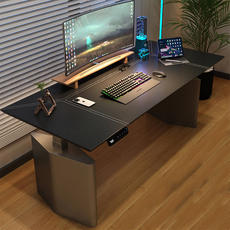 Black Rectangular Leather Standing desk, Black/Gray, 49.21" H x 70.87" W x 27.56" D