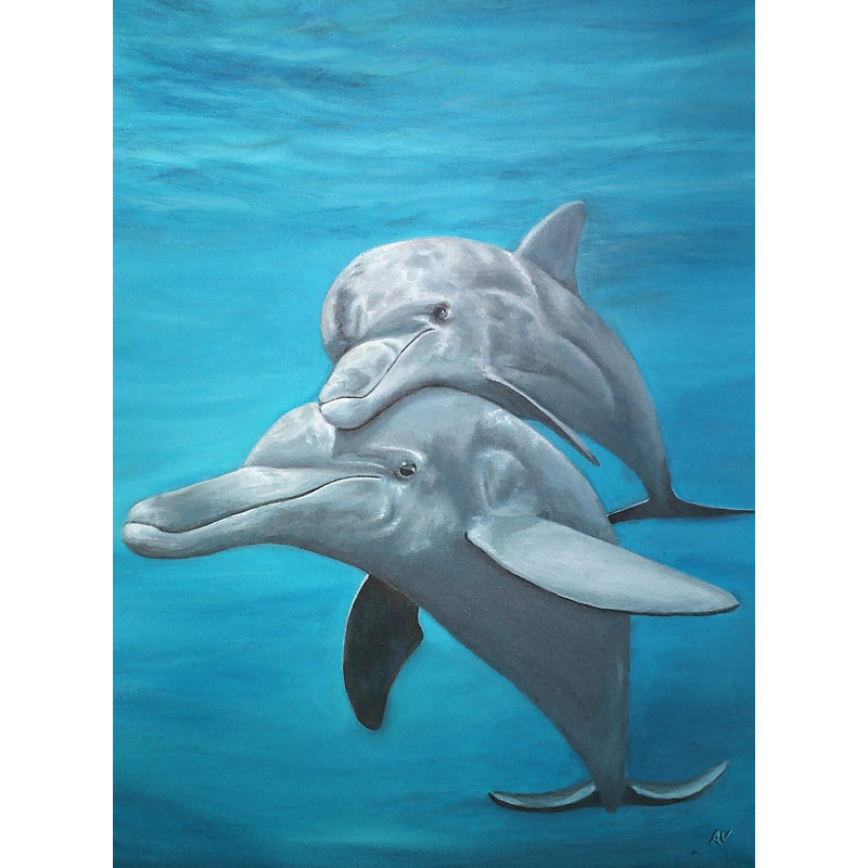 «Mother Mother Dolphin» par Amy Valiante - reproduction d'art, H 17 po x l 13 po x P 2 po, Toile tendue, Pas de tapis
