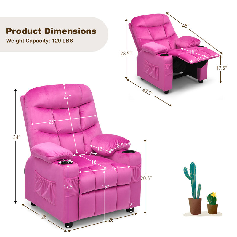 Heacock Kids 16'' Recliner Chair and Ottoman, Pink