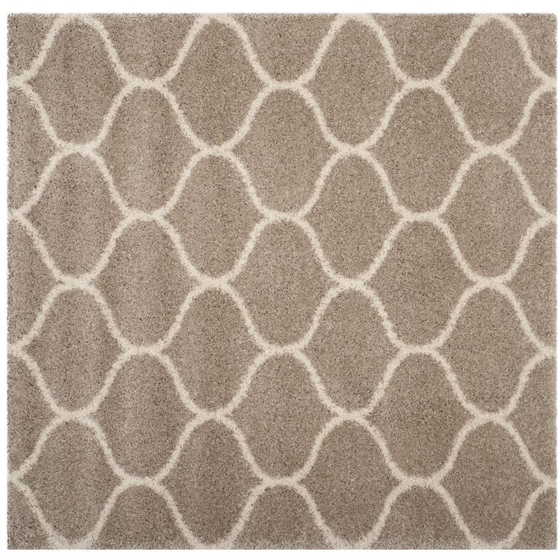 Tapis bleu marine / ivoire Darrold, Carré 9 pi, Beige / Ivoire