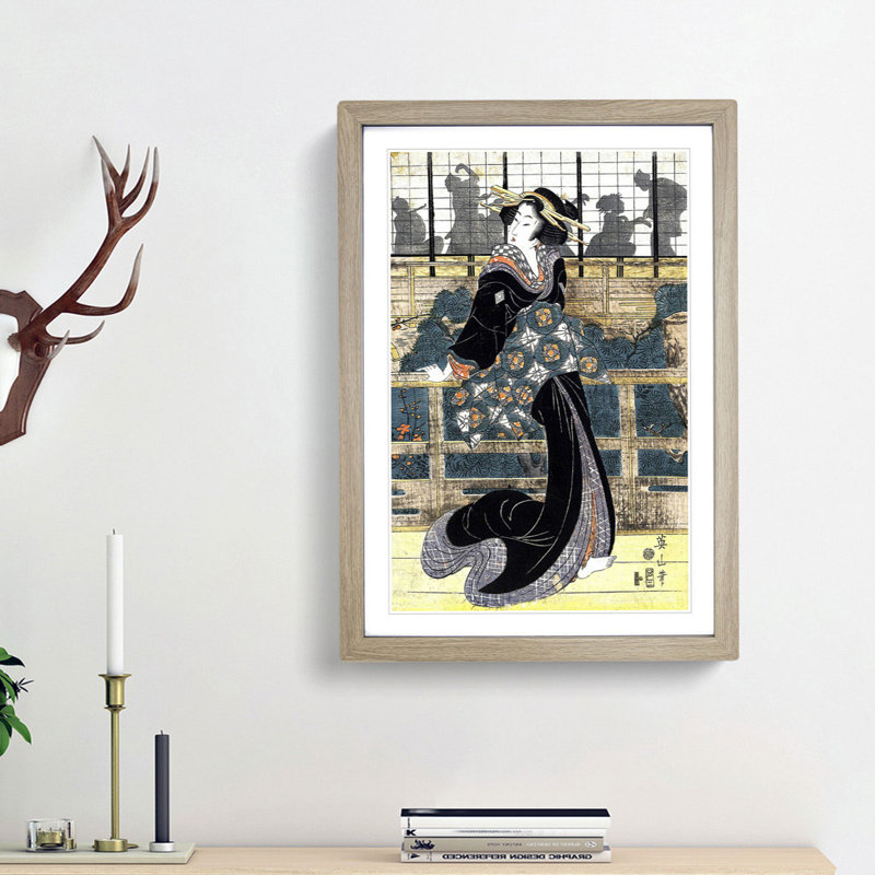 Entertainer by Eizan Kikukawa - Picture Frame Painting Print, 48cm H x 36cm W x 2cm D, Oak Framed