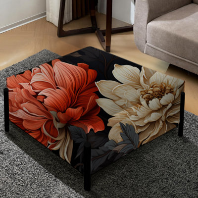 Red Peonies Floral Elegance - Floral Large Square Ottoman