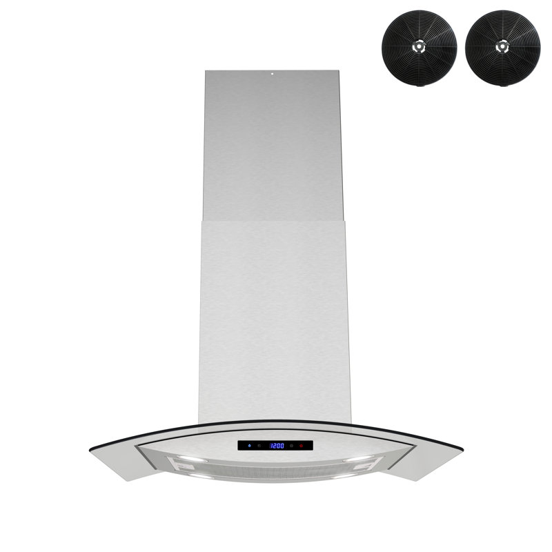 Streamline 30 In. T-6805-1-DL Maddaloni Ductless Island 350 CFM Range Hood In Brushed Stainless Steel With Mesh Filters, Touchpad Control, LED Lights