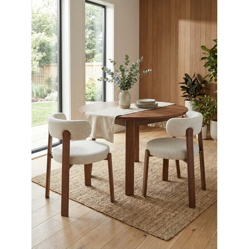 Upholstered Curved Back Wood-look Metal Frame 2pc Dining Chairs, Natural Wood, Beige