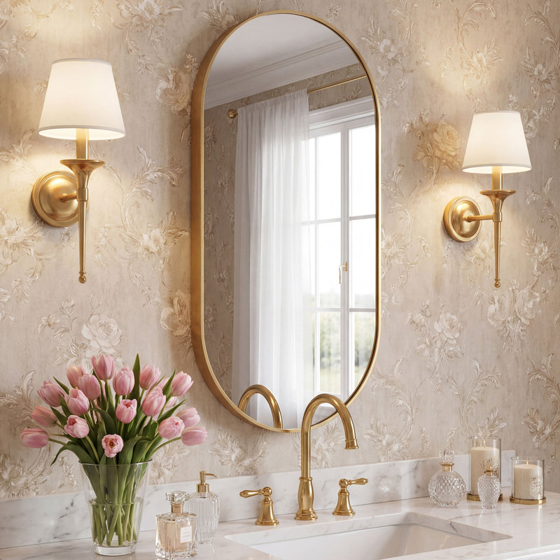 Miroir mural ovale en métal, miroir de salle de bain moderne, miroir mural de meuble-lavabo décoratif pour la salle de bain, le vestibule et la chambre à coucher