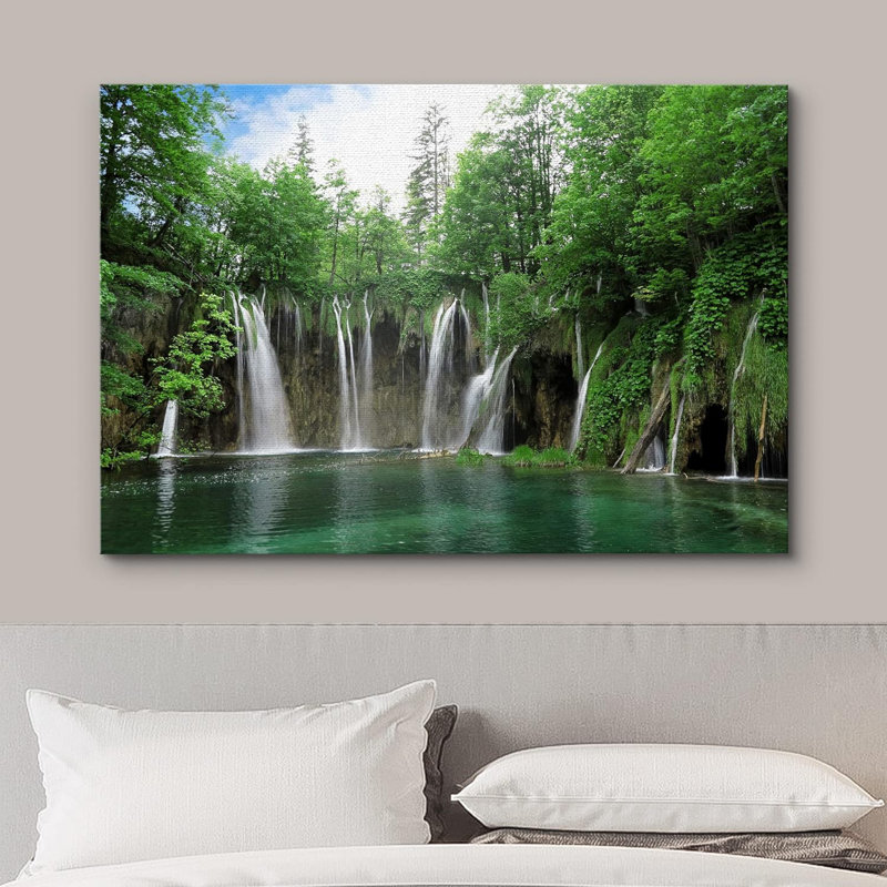 Nature, paysage, forêt verte, cascade, en croatie, parc naturel, photographie sur toile tendue, H 24 po x l 36 po x P 1,5 po