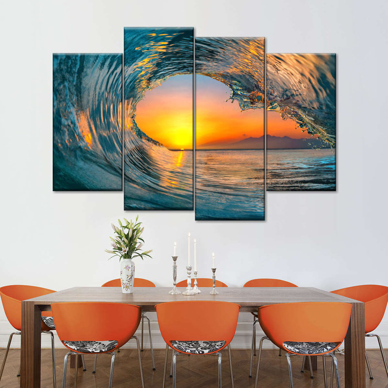 " Golden Sunset Wave " 4 - Pieces, 27" H x 43" W x 1.25" D